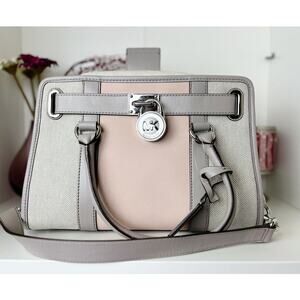 Michael Kors NWT Hamilton Leather Satchel Purse Bag in Pure Gray Ballet Pink